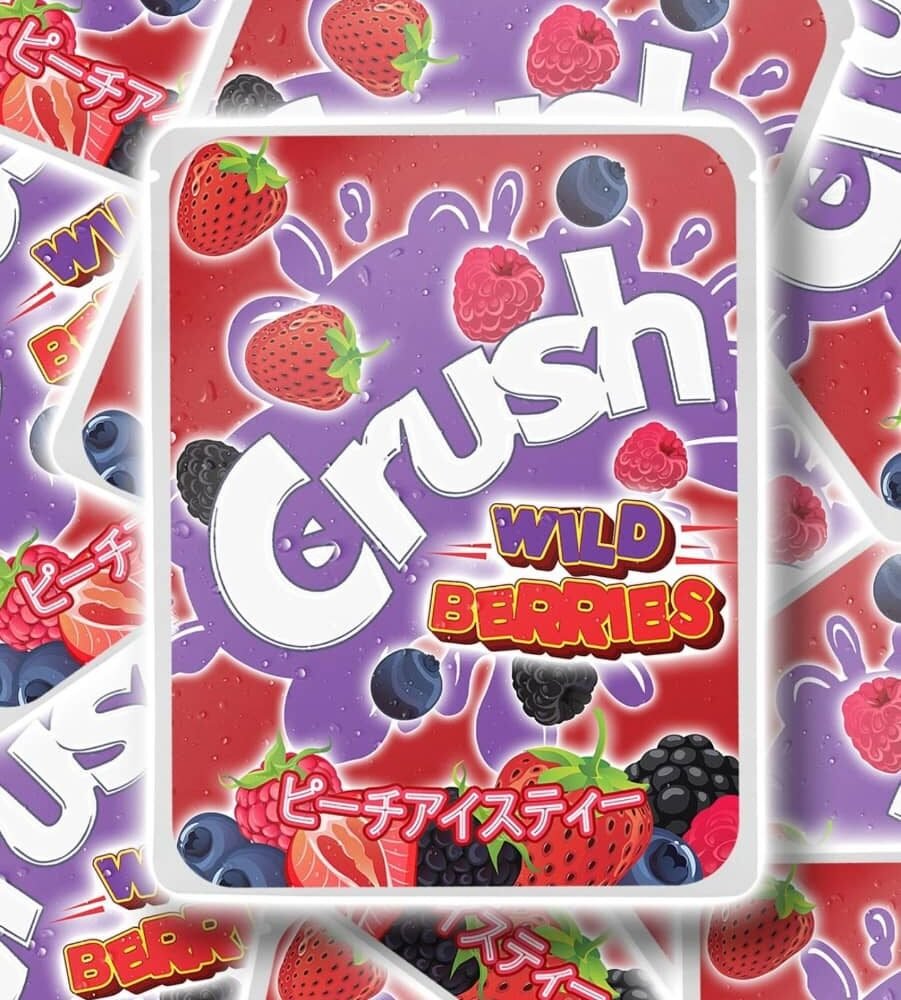 Wild Berries Crush premium hybrid cannabis strain with colorful frosty buds